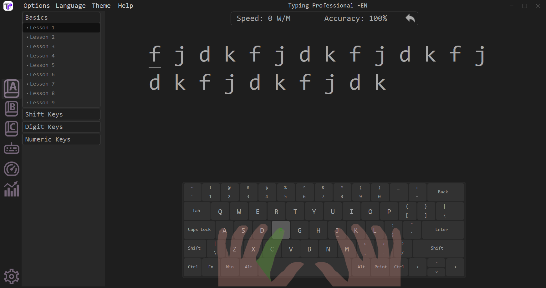 Typing Professional typing lesson screenshot