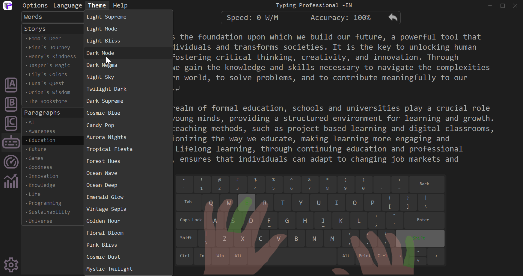 Typing Professional theme screenshot